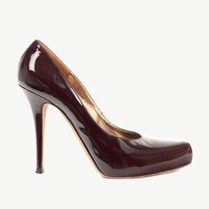 Escada Burgundy Patent-Leather Pointed-Toe Platform Pumps